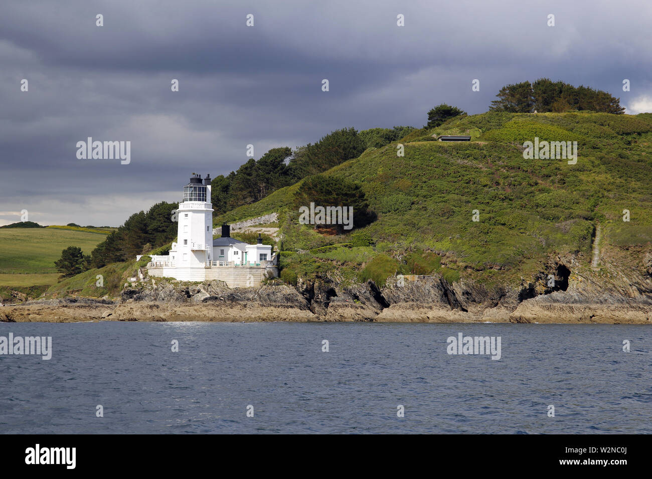 Trinity House Leuchtturm am Kopf des Hl. Antonius, der hl. Antonius in Roseland, Fal Estuary, Cornwall Stockfoto