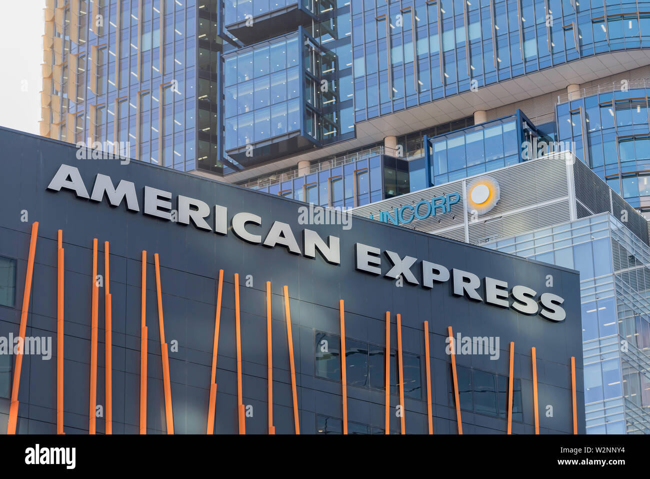 Die American Express Gebäude und Logo im Zentrum von Sydney, Australien Stockfoto