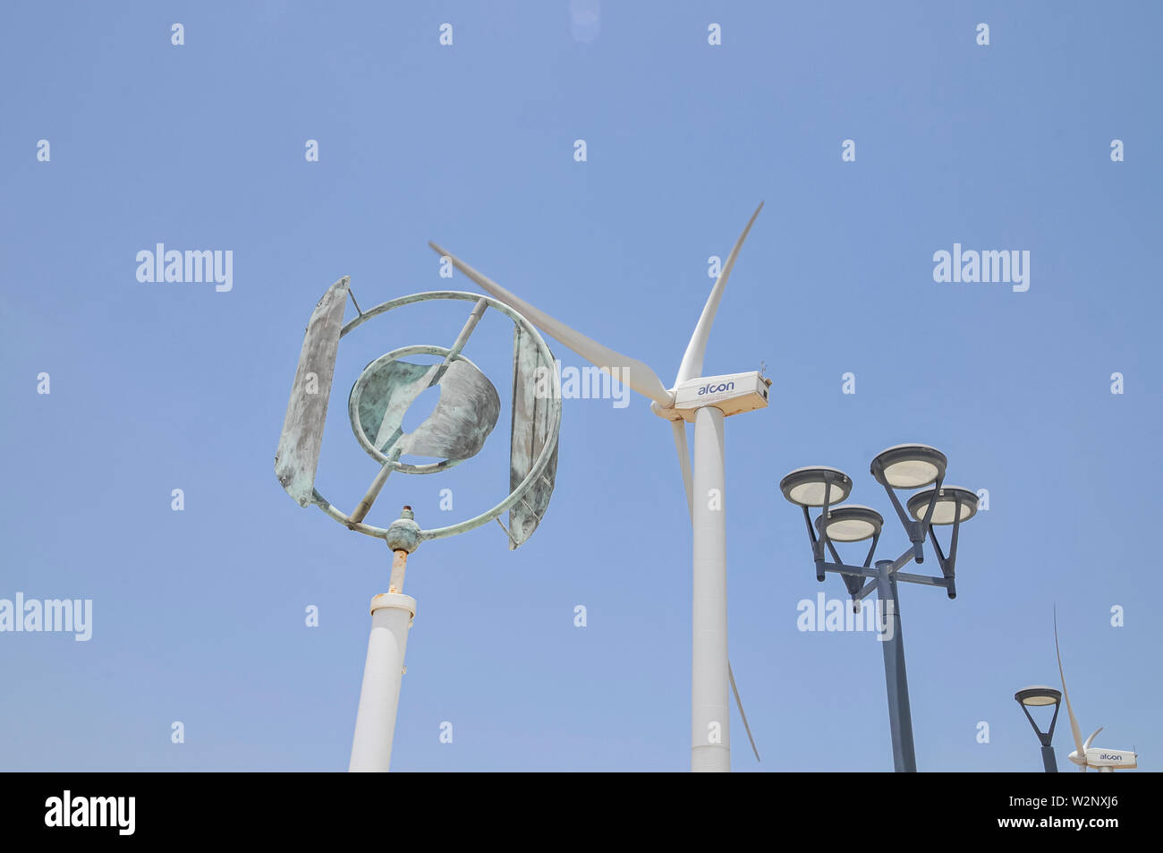 Dieser Windpark Projekt auf dem Gebirge Gilboa, Israel enthält 25 Windturbinen mit einer Kapazität von 850 KW, und deren Anbindung an das übergeordnete Netz. T Stockfoto