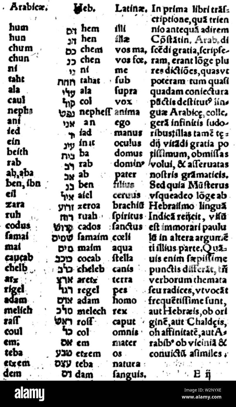 1538 Vergleich von Hebräisch und Arabisch, Guillaume Postel Stockfoto