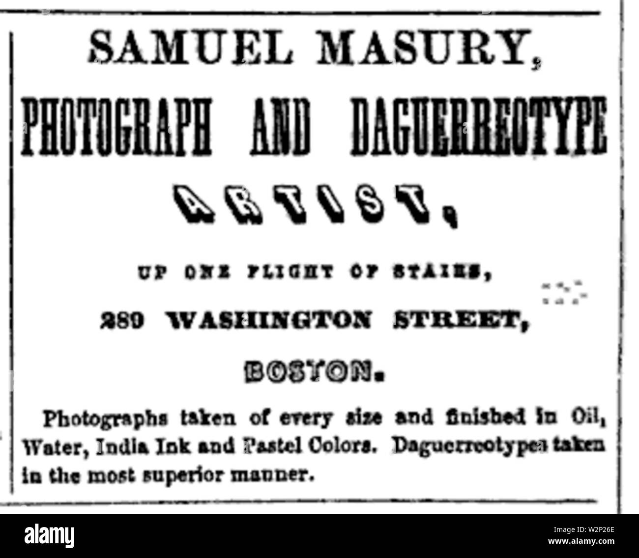 1858 Samuel Masuren Anzeige Boston Verzeichnis Stockfoto