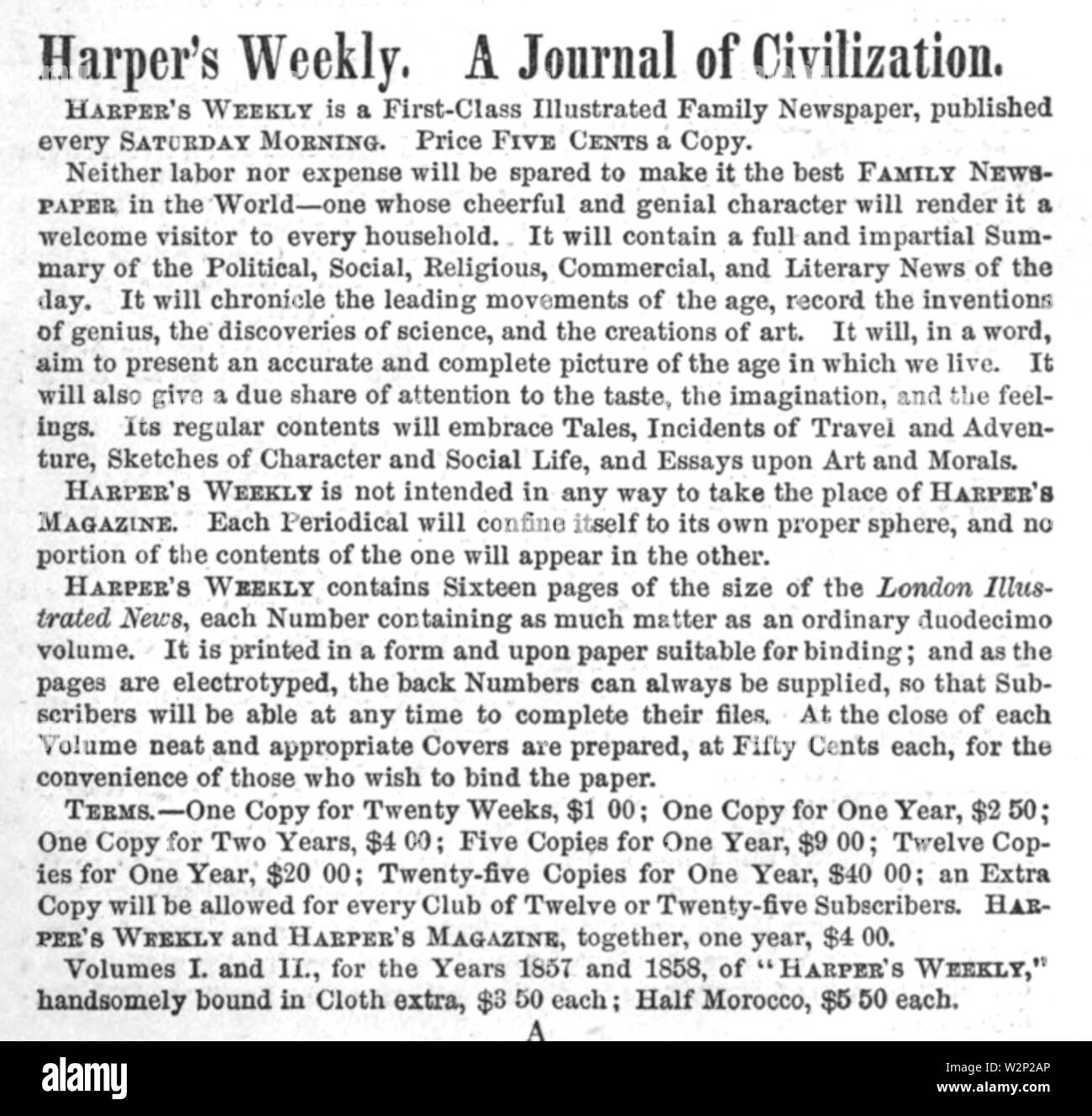 1859 Harpers Weekly Beschreibung in Harper & Brothers Liste der Publikationen Stockfoto