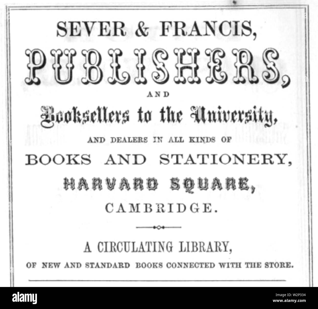 1863 Sever Anzeige Cambridge Massachusetts Stockfoto