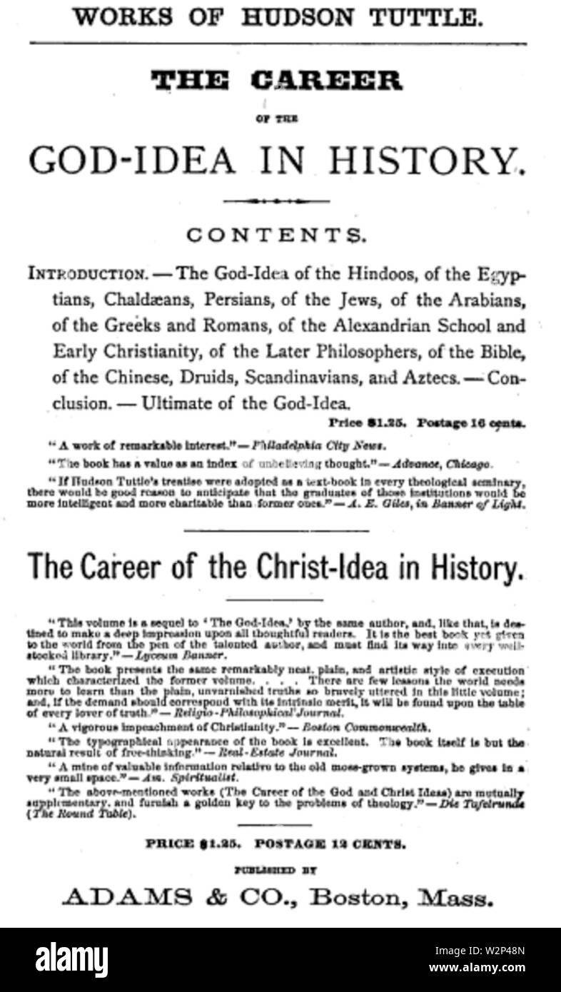 1871 Tuttle Adams andCo Boston ad Jahrbuch des Spiritismus Stockfoto