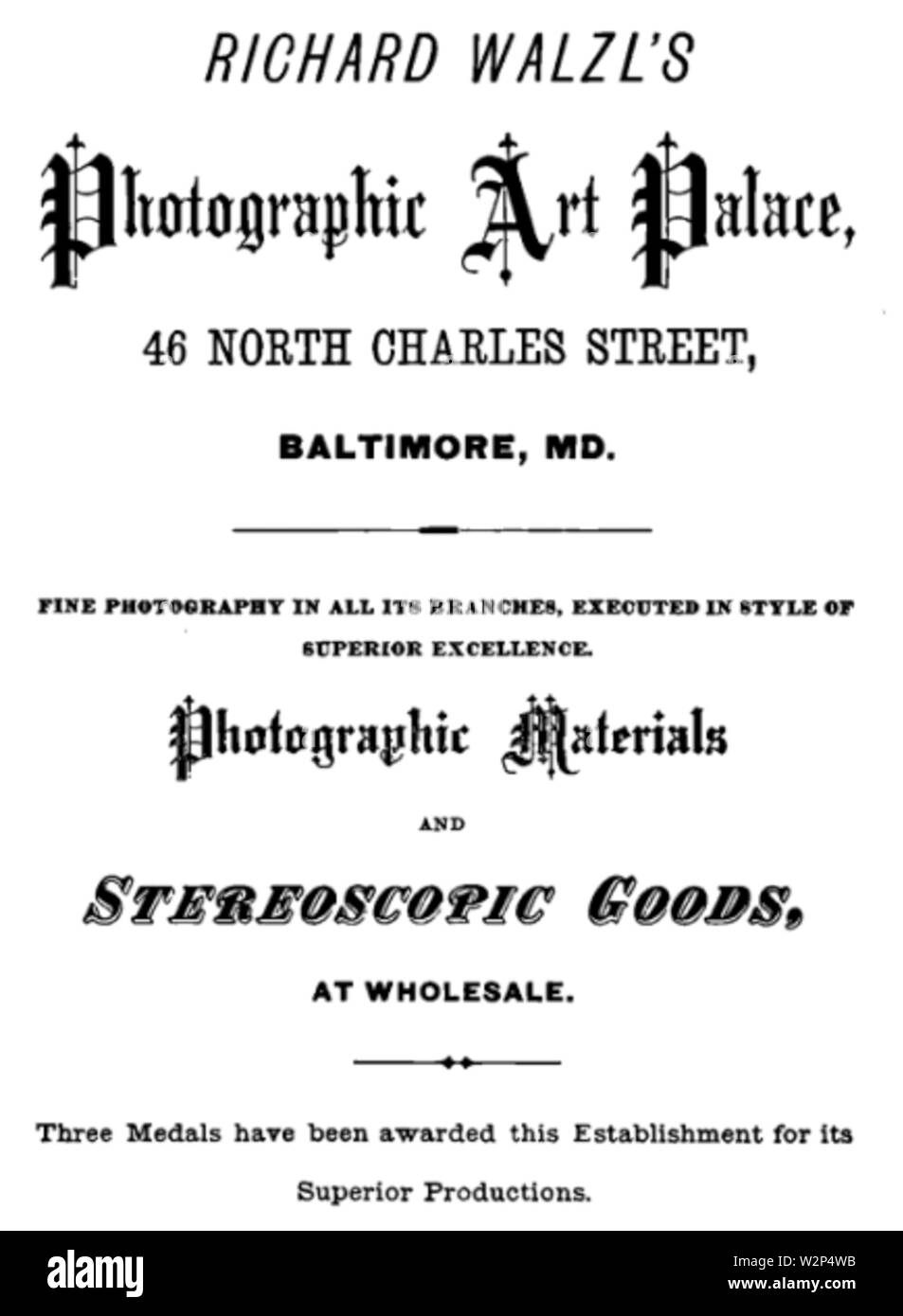 1874 Richard Walzl Fotograf Baltimore Anzeige Stockfoto
