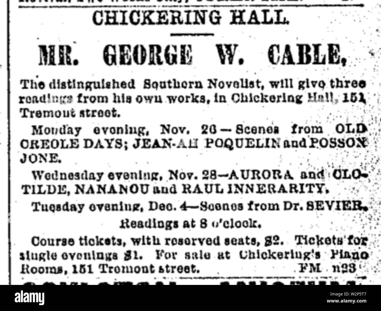 1883 ChickeringHall 151 TremontSt Boston Nov 23. Stockfoto
