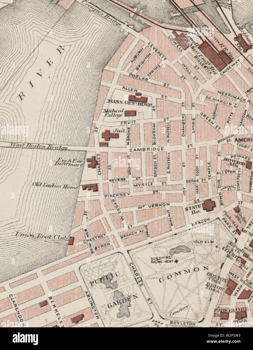 1883 CharlesSt Boston Karte Walker detail Stockfoto