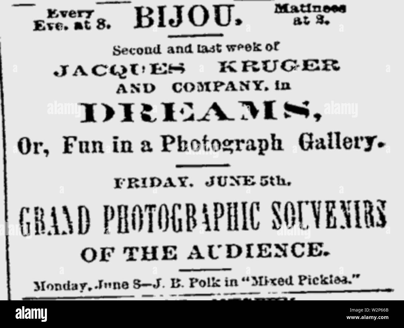 1885 BijouTheater BostonEveningTranscript Juni 5 Stockfoto
