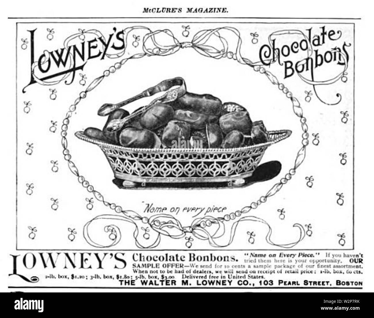 1897 Lowneys PearlSt Boston ad McClures v8 Stockfoto