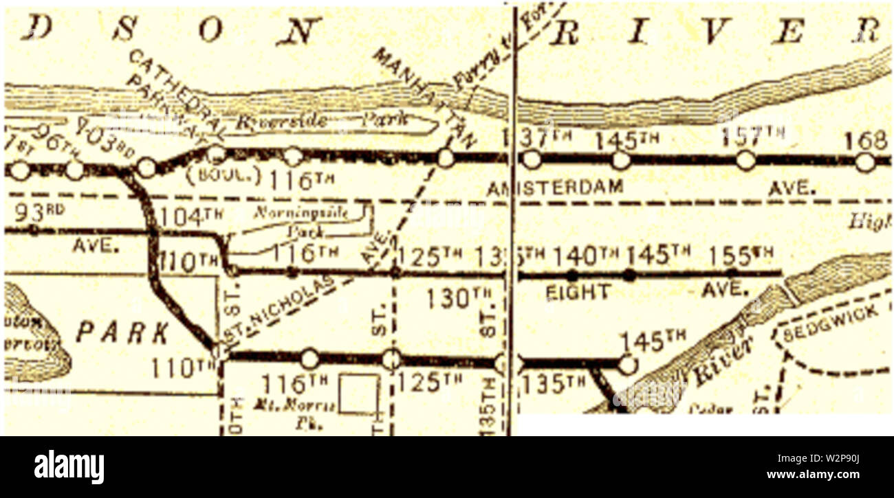 1906 IRT Karte von Lenox Avenue Line Stockfoto