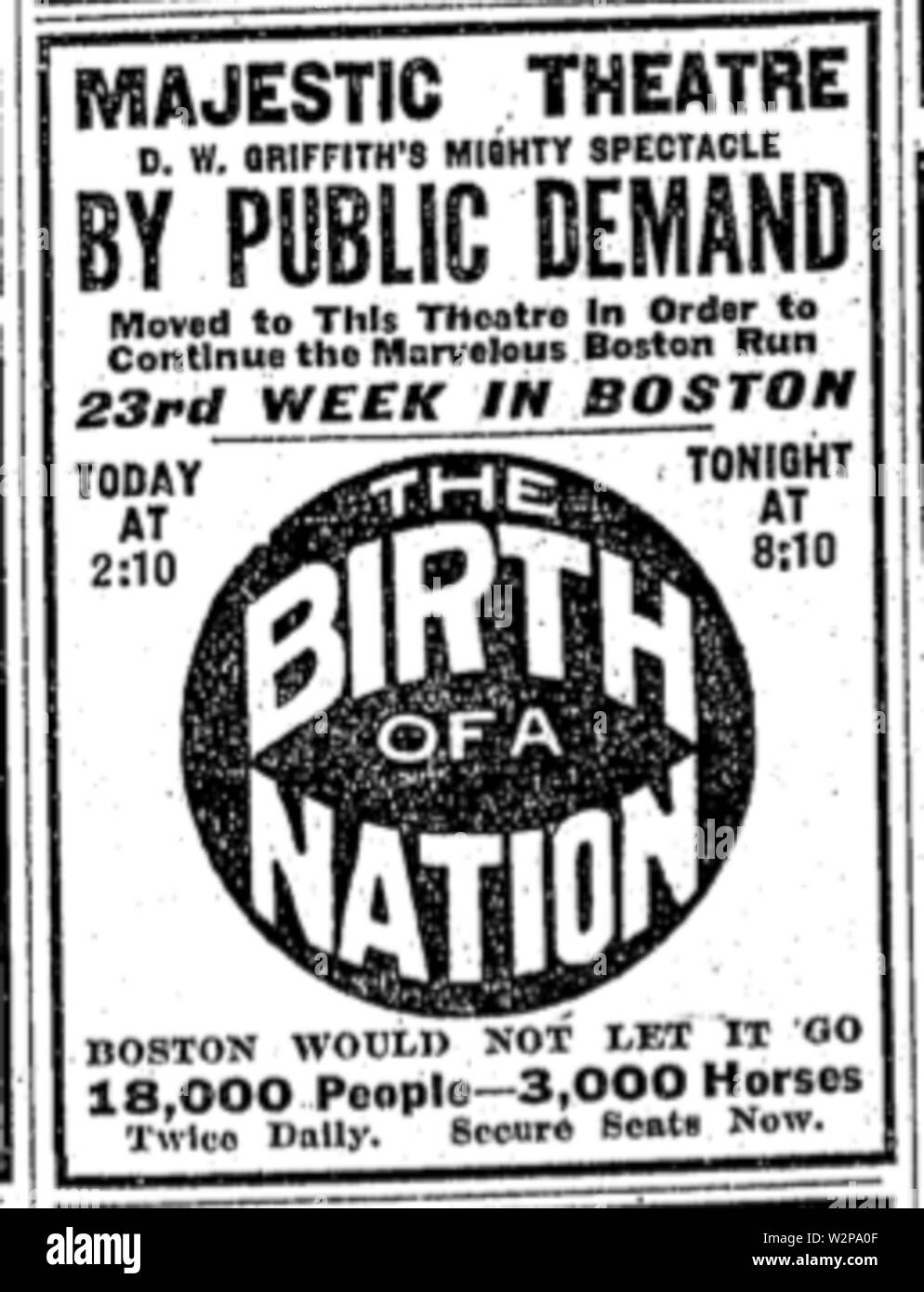 1915 MajesticTheater BostonGlobe Sept 6. Stockfoto