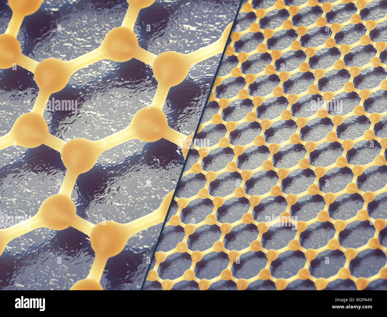 Graphen besteht aus Kohlenstoff- atomen in den sechseckigen Muster verteilt, Graphen Nanotechnologie Stockfoto