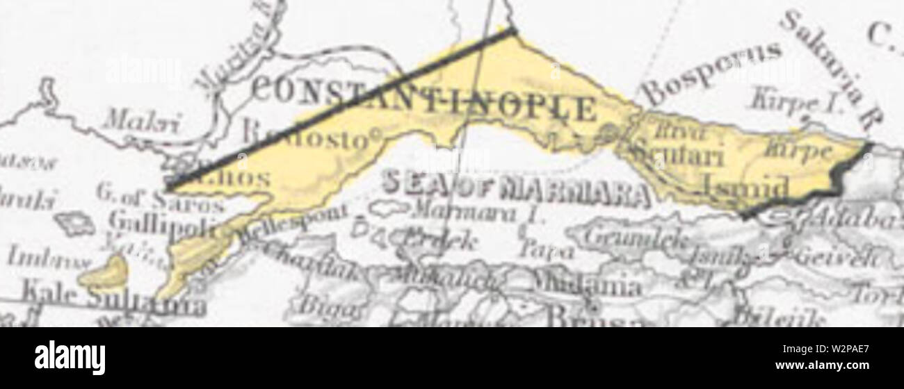 1919 britische Karte vor der Pariser Friedenskonferenz - Auszug bezüglich 1915 Konstantinopel Abkommen Stockfoto