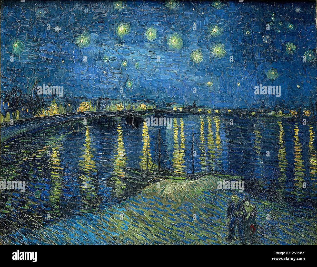 Sternennacht Über der Rhône (Nuit étoilée sur le Rhône) (1888) von Vincent van Gogh - Sehr hohe Bildqualität von diesem Meisterwerk der Malerei. Stockfoto