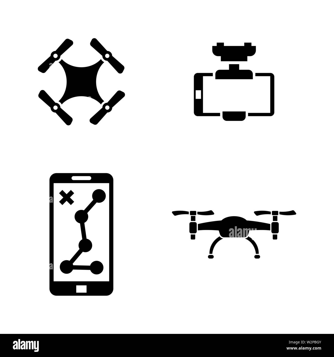 Drone. Einfache ergänzende Vector Icons Set für Video, Mobile Anwendungen, Websites, Print Projekte und ihre Gestaltung. Abbildung schwarz auf weißem Hintergrund. Stock Vektor