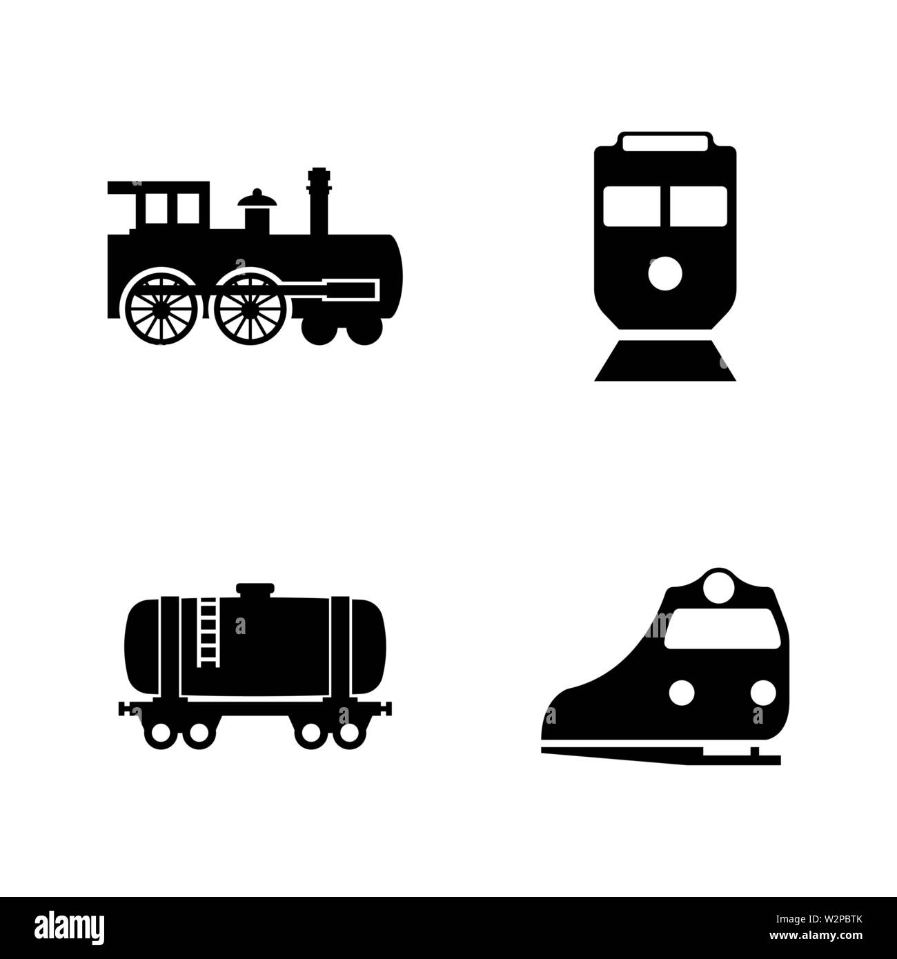 Schienenverkehr. Einfache ergänzende Vector Icons Set für Video, Mobile Anwendungen, Websites, Print Projekte und ihre Gestaltung. Abbildung schwarz auf weiß Ba Stock Vektor