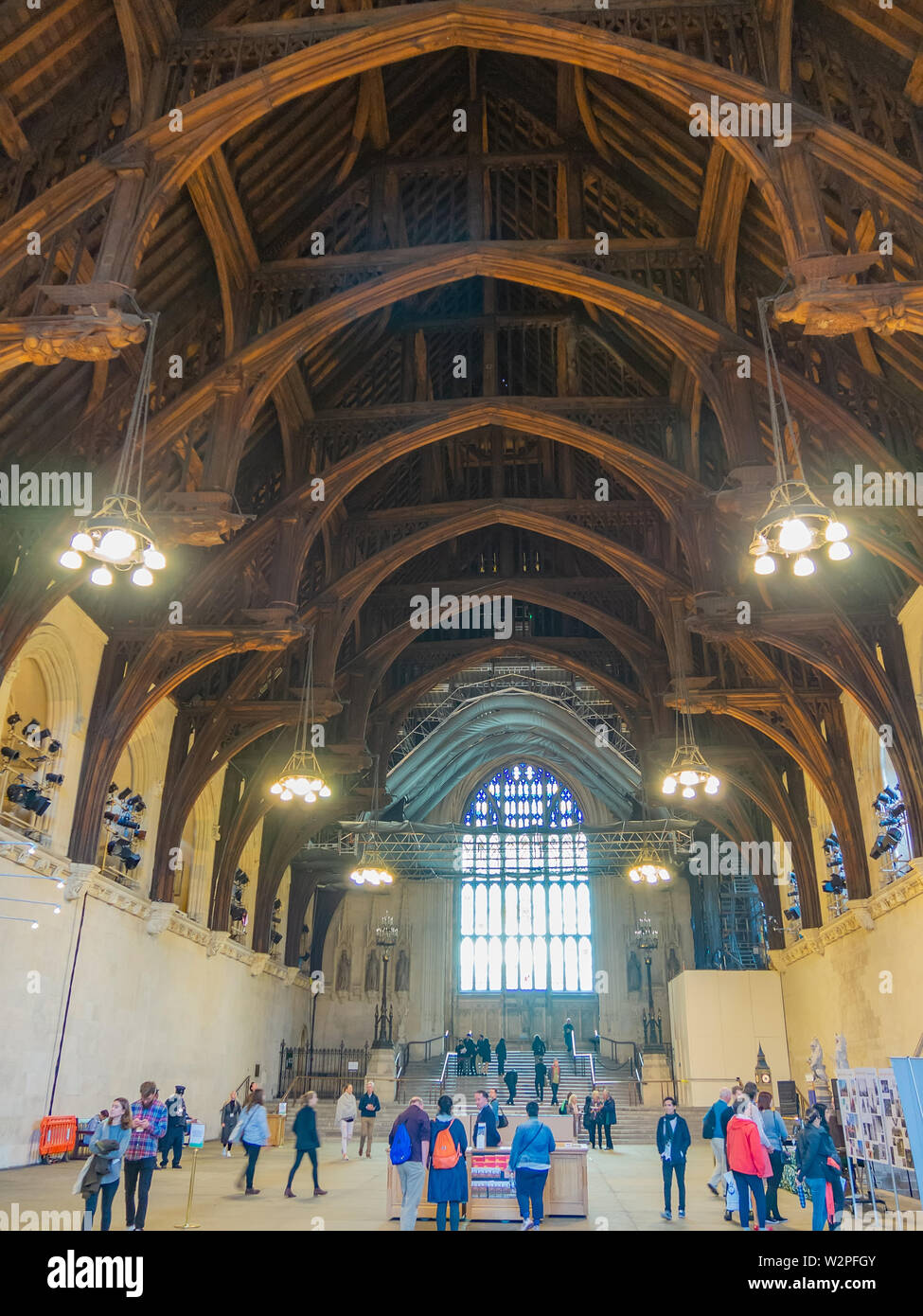 Westminster Hall ist das älteste Gebäude des Westminster Palace. Heute ist es für öffentliche Veranstaltungen, die Zeremonien und die Lüge-in-Zustand verwendet wird. Stockfoto