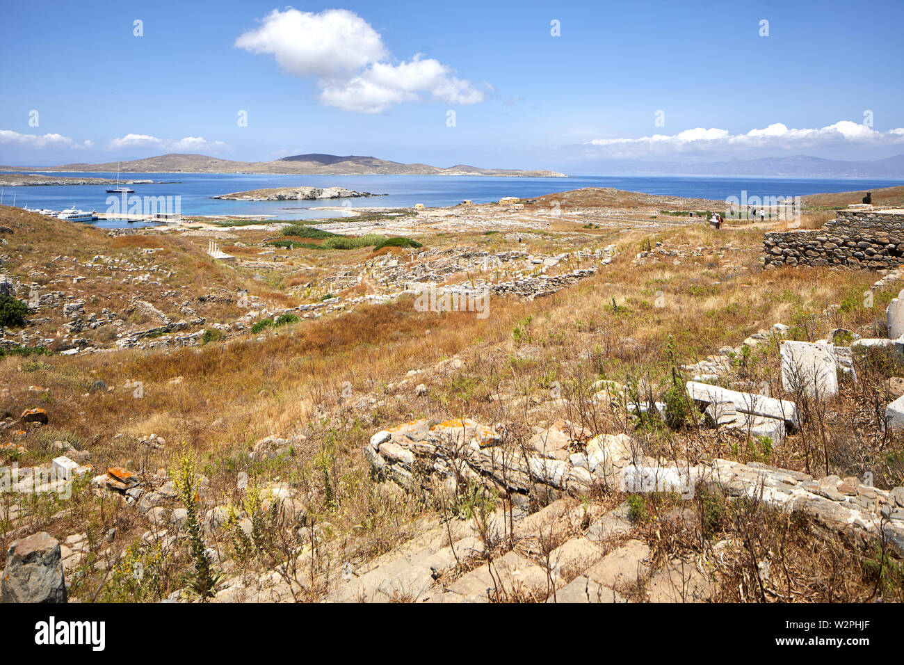 Mykonos, ˈMikonos griechische Insel, Teil der Kykladen, Griechenland, Delos historischen und archäologischen Ruinen Stockfoto