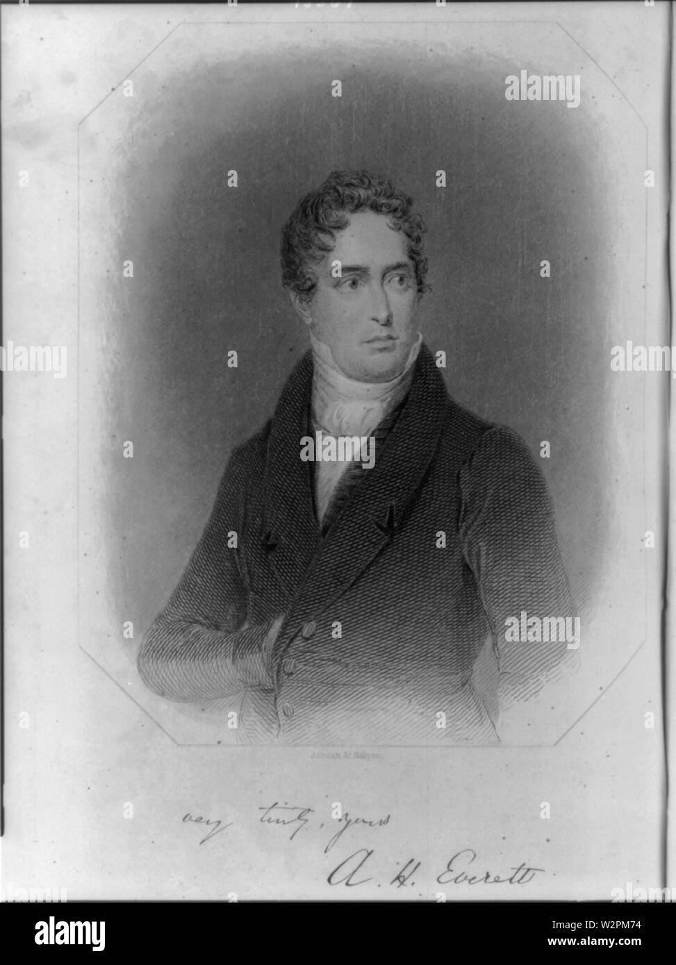 Hälfte - Porträt der amerikanischen Diplomaten und der Mann der Buchstaben en: Alexander Hill Everett (1790-1847), Blick leicht nach rechts. Gravur. Stockfoto