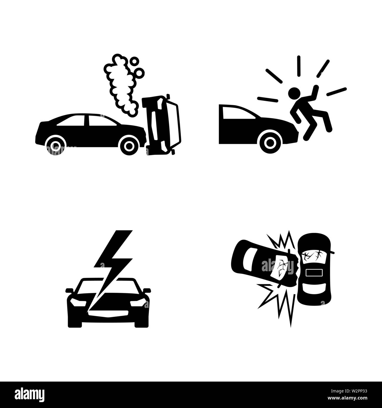 Abgestürzt Autos. Einfache ergänzende Vector Icons Set für Video, Mobile Anwendungen, Websites, Print Projekte und ihre Gestaltung. Schwarz auf Weiß Zurück Stock Vektor