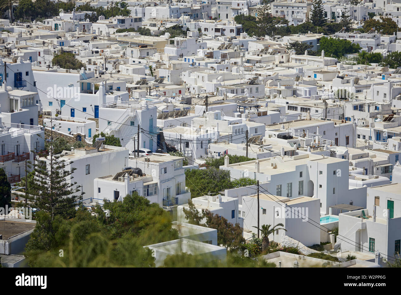 Mykonos, griechische Insel Mikonos, Teil der Kykladen, mit Blick auf den Hafen Souk Stockfoto