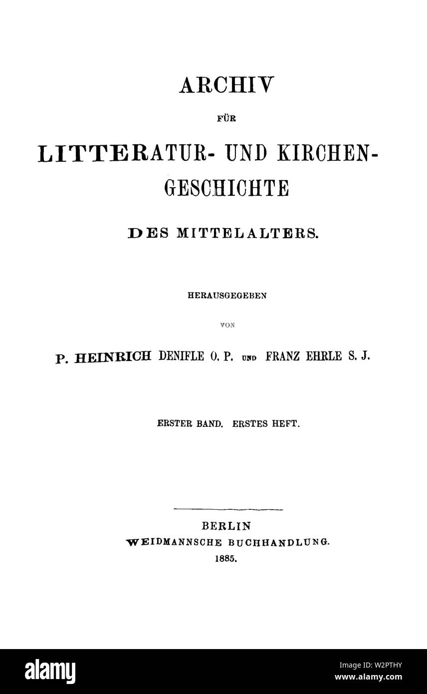 Archiv für Litteratur- und Kirchengeschichte des Mittelalters 1885 Titel Stockfoto