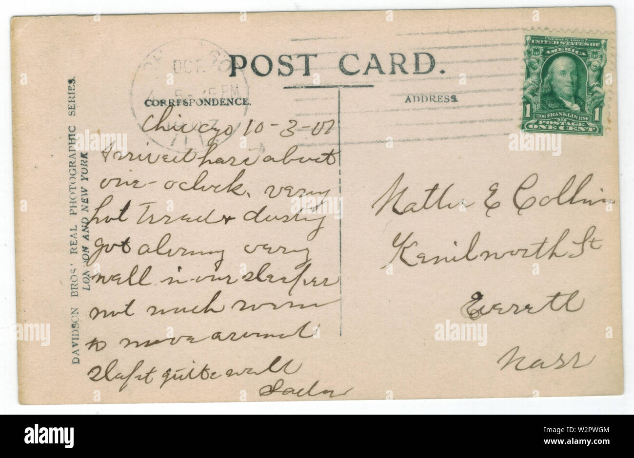 Art Institute, Chicago ca. 1907 Postkarte (zurück) Stockfoto