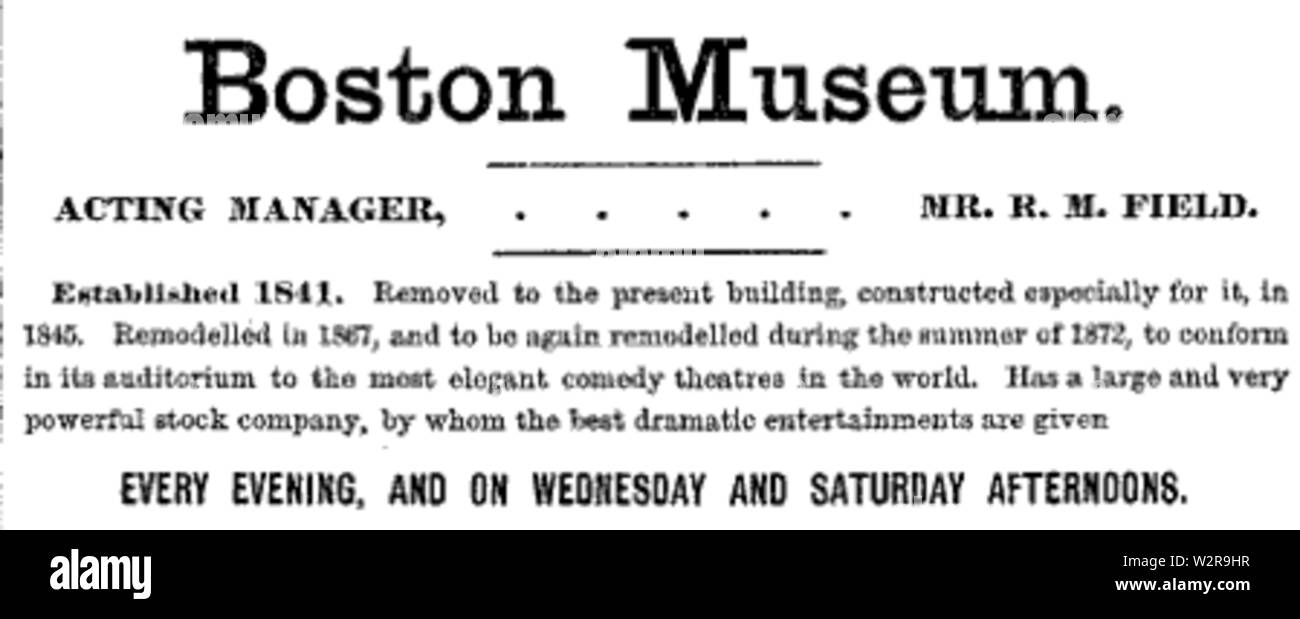 Boston Museum Ad ca. 1872 Stockfoto
