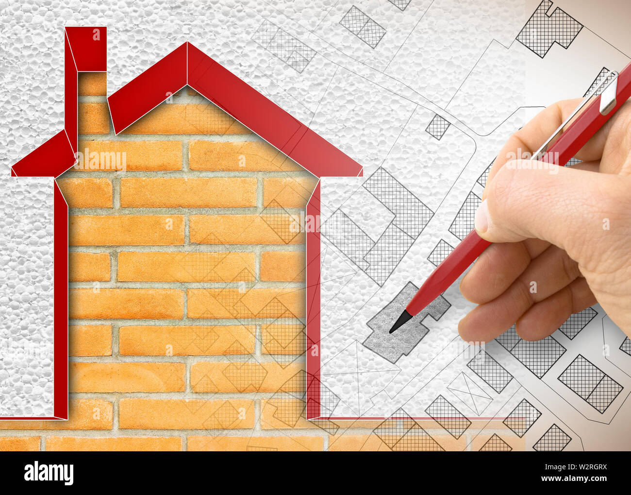 Wärmedämmung Design der alten Gebäude, die Energieeffizienz zu verbessern und die thermischen Verluste - 3D-Render Konzept Bild zu verkleinern. Stockfoto