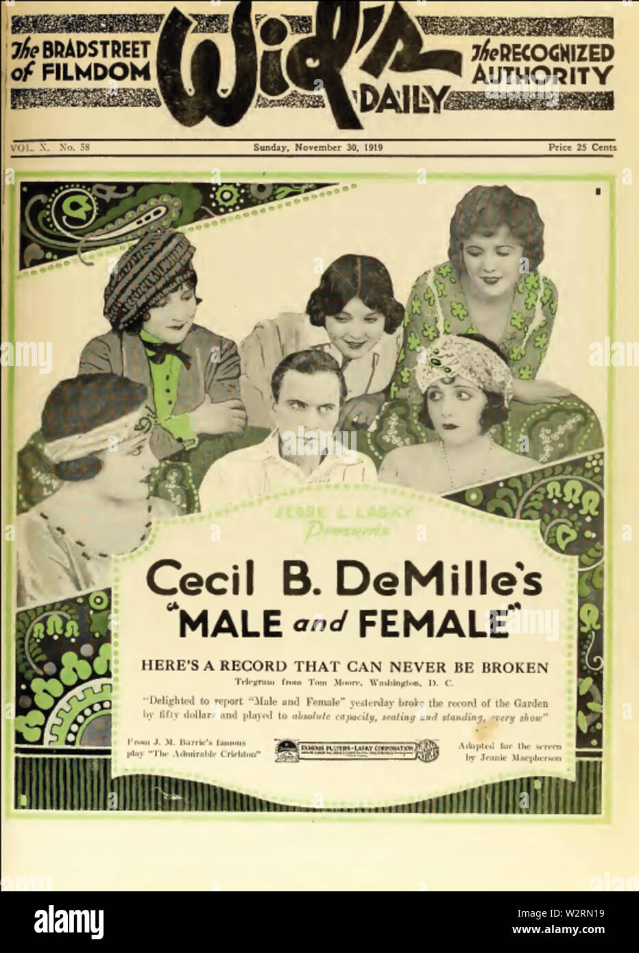 Cecil B deMille Männlichen und Weiblichen Film täglich 1919 Stockfoto