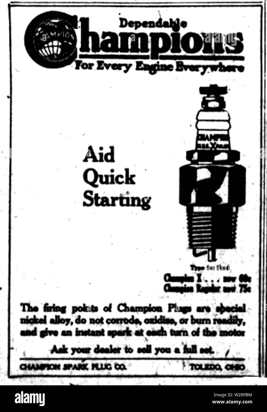 Champion Zündkerze ad 1922 Stockfoto