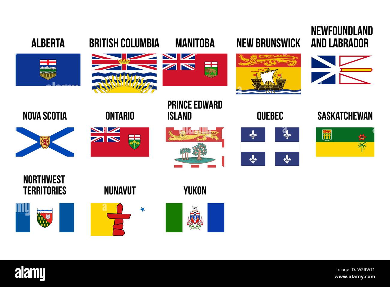 Vektor Fahnen der Provinzen und Territorien Kanadas. Vector Illustration. Ottawa, Toronto, Vancouver Stock Vektor