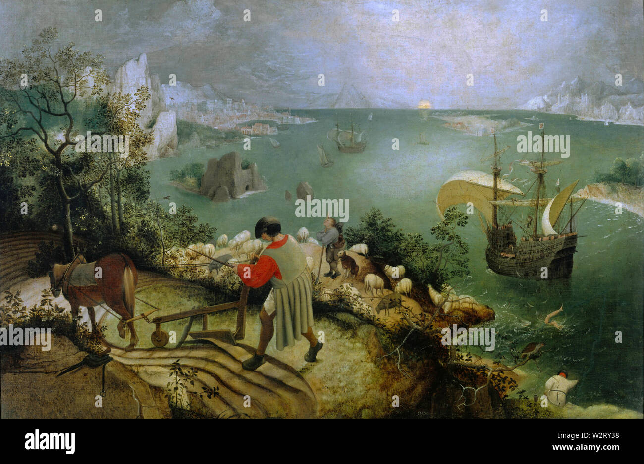 Landschaft mit dem Sturz des Ikarus (Landschaft mit Sturz des Ikarus) (1558) Pieter Bruegel (Brueghel) der Ältere (I) - hohe Qualität und Auflösung Stockfoto