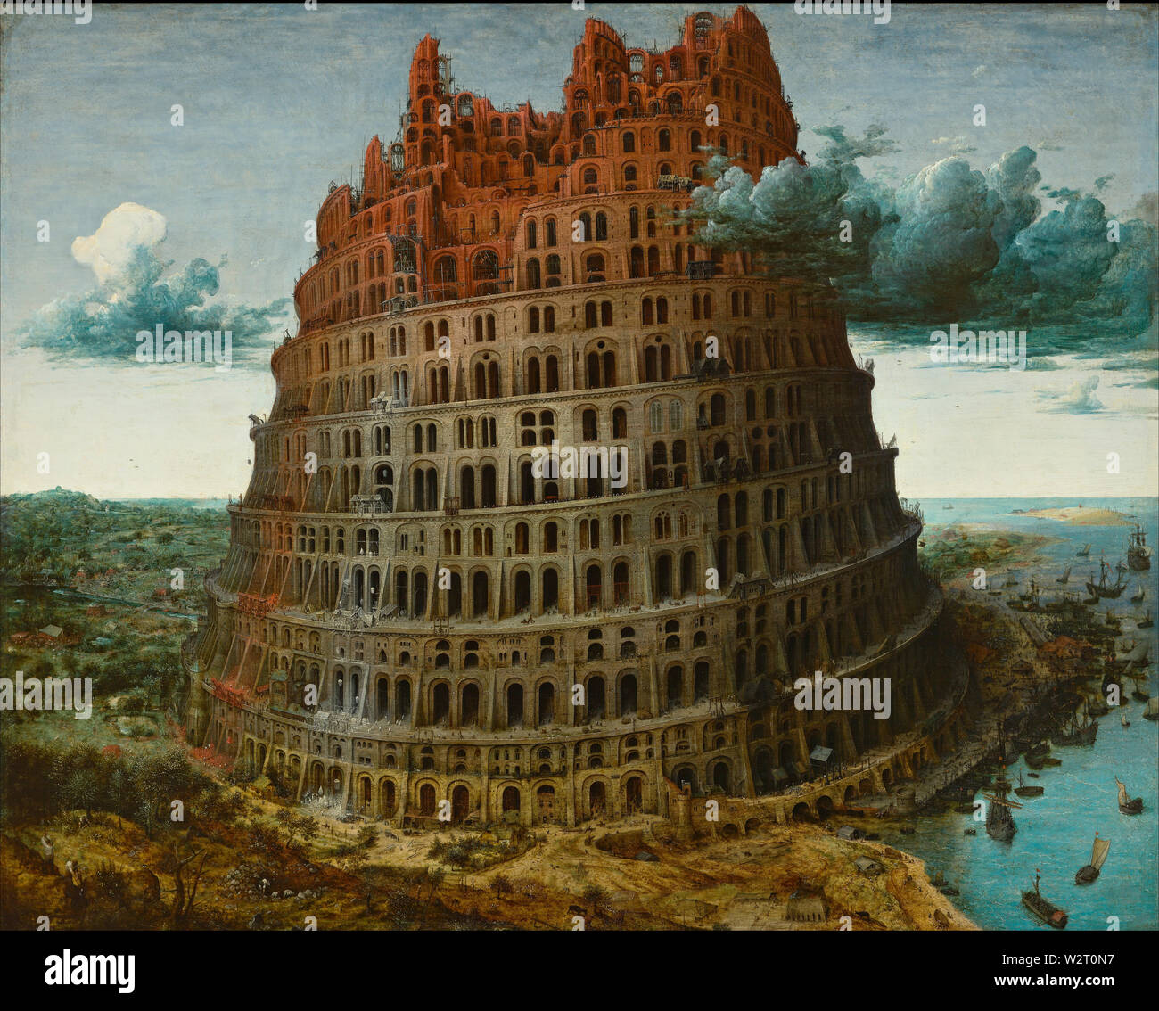 Der Turm von Babel (Rotterdam, Der kleine Turm von Babel ca. 1563-1565) Gemälde von Pieter Bruegel (Brueghel) der Ältere (I) Sehr hohe Bildqualität Stockfoto