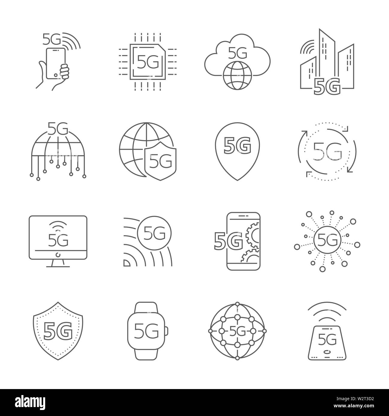 5. Generation Mobile Network, High Speed Wireless Systems. 5G-Technologie Symbole gesetzt. 5G-Technologie Vector Icons für Web Design. Bearbeitbar Stock Vektor