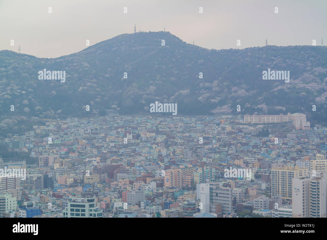 Luftaufnahme der Busan Stadtbild von Busan Turm in Busan, Südkorea Stockfoto