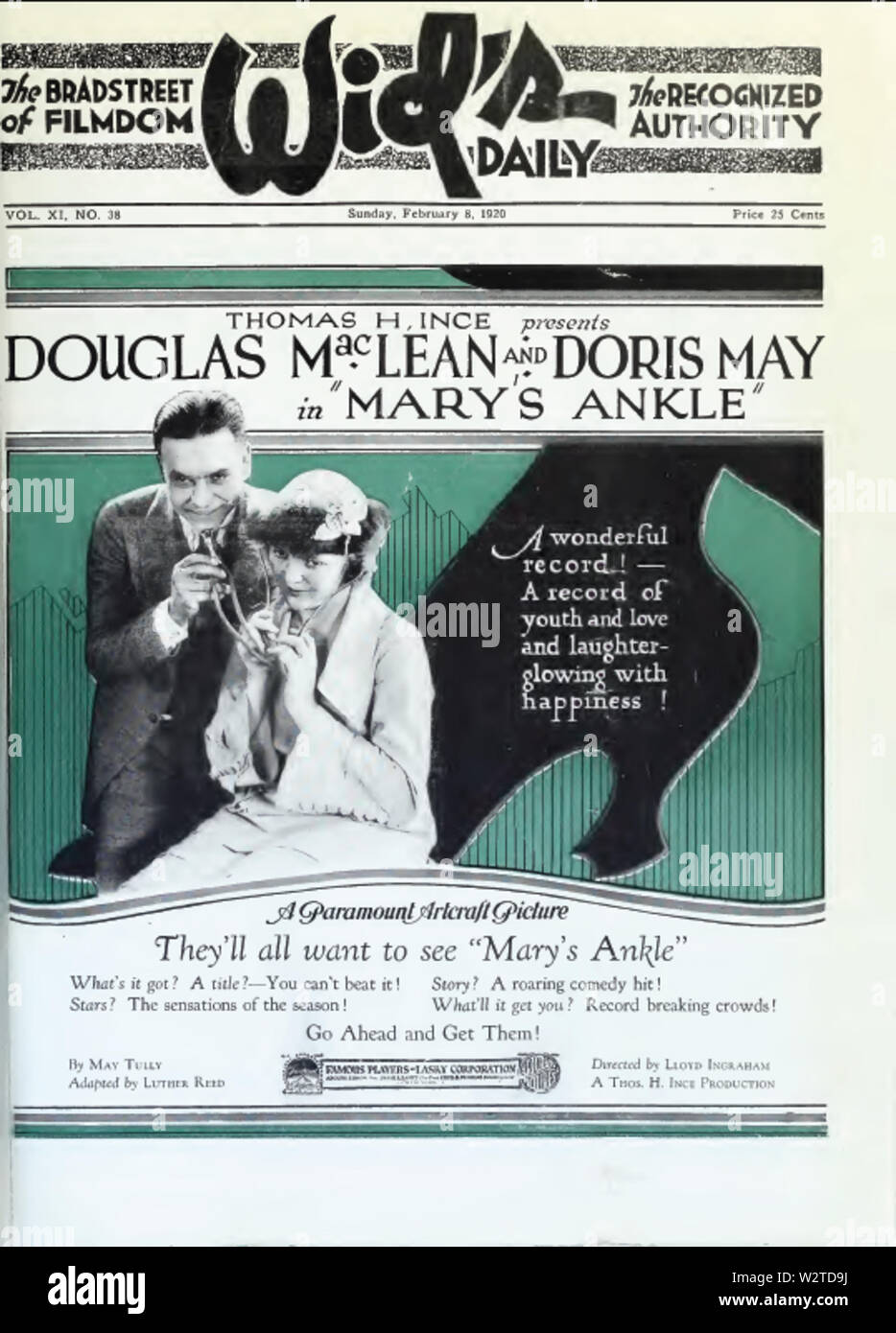 Douglas MacLean Doris kann in Mary's Knöchel von Lloyd Ingraham Film täglich 1920 Stockfoto