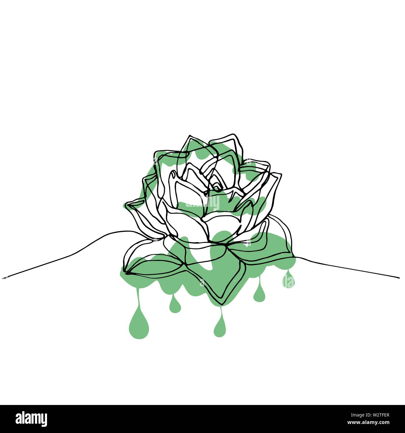 Hand minimalistisch saftige mit tropfenden Grün Schmerzen ziehen, eine einzige durchgehende schwarze Linie einfache Zeichnung. auf weißem Hintergrund. Lieferbar vecto Stock Vektor