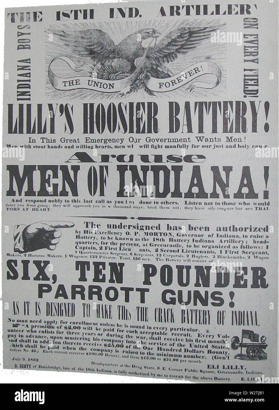 Eli Lilly Batterie Amerikanischer Bürgerkrieg Rekrutierung Poster Stockfoto