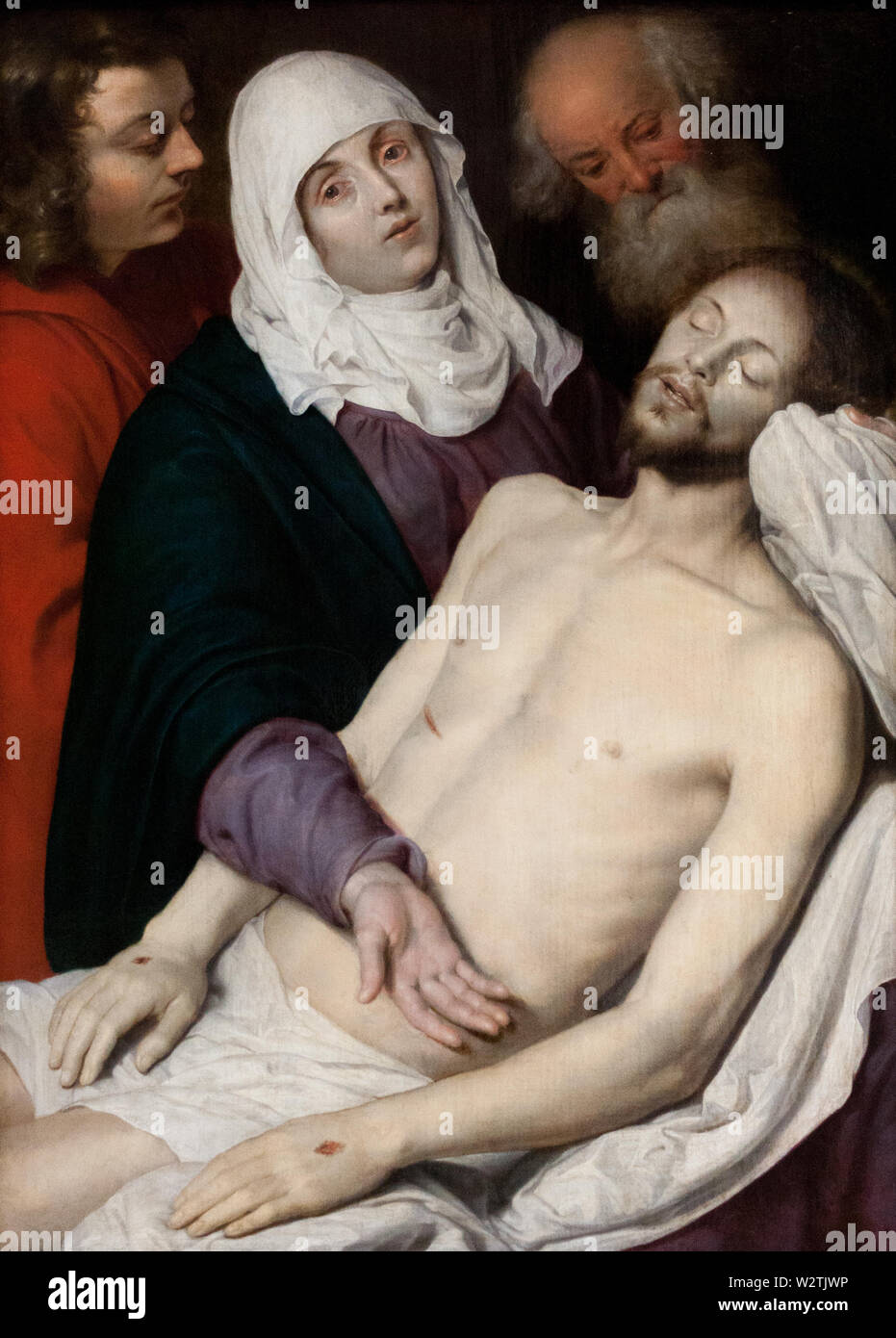 Trauernde Jungfrau Maria mit ihrem toten Sohn Jesus Christus in den Armen. Die derzeit im Museum der bildenden Künste in Valenciennes angezeigt. Stockfoto