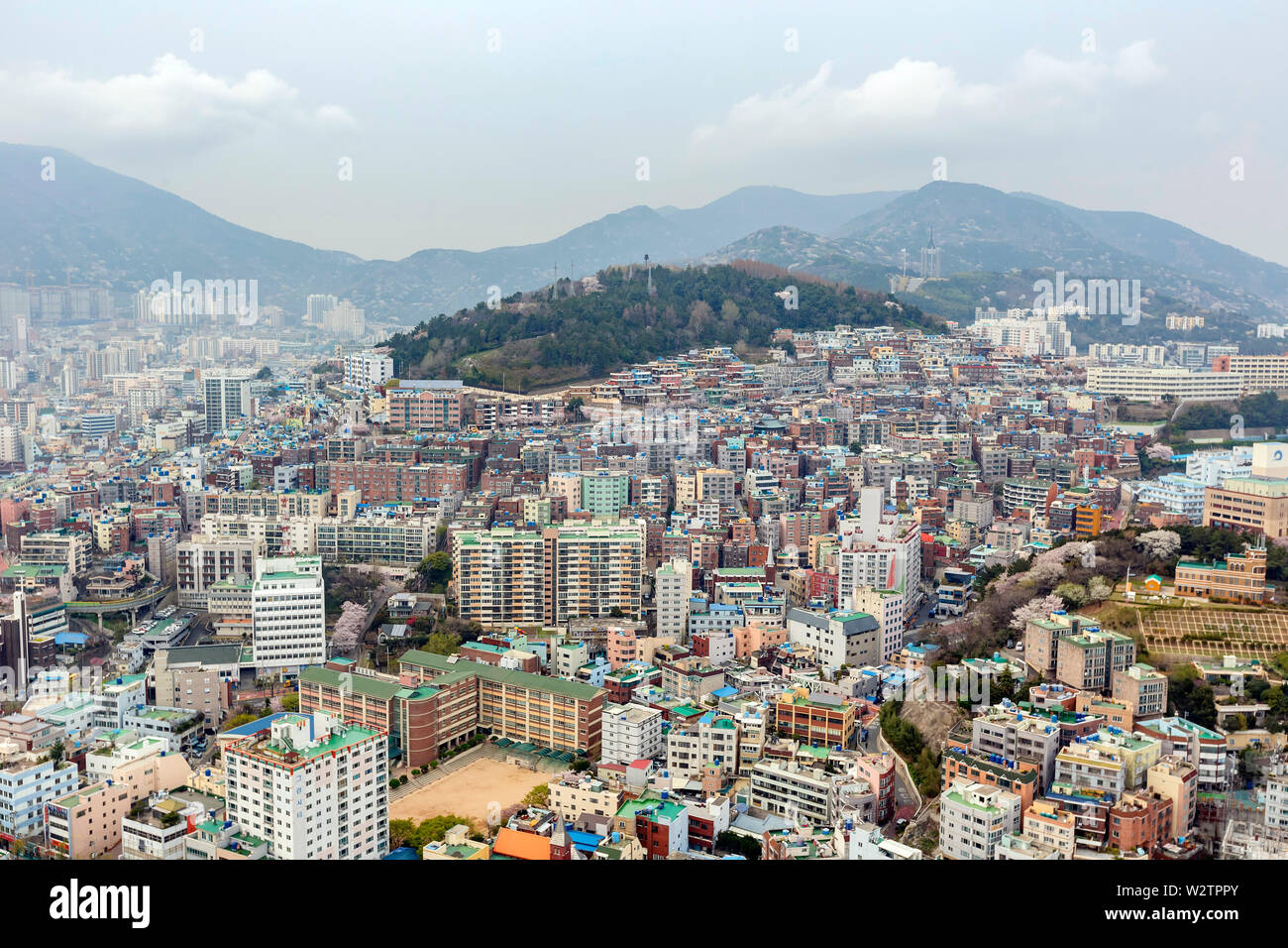 Luftaufnahme der Busan Stadtbild von Busan Turm in Busan, Südkorea Stockfoto