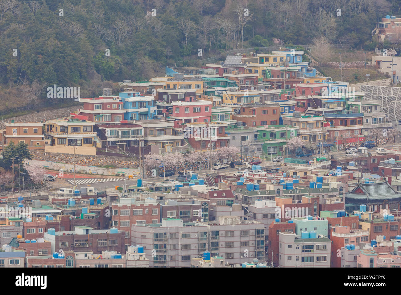 Luftaufnahme der Busan Stadtbild von Busan Turm in Busan, Südkorea Stockfoto