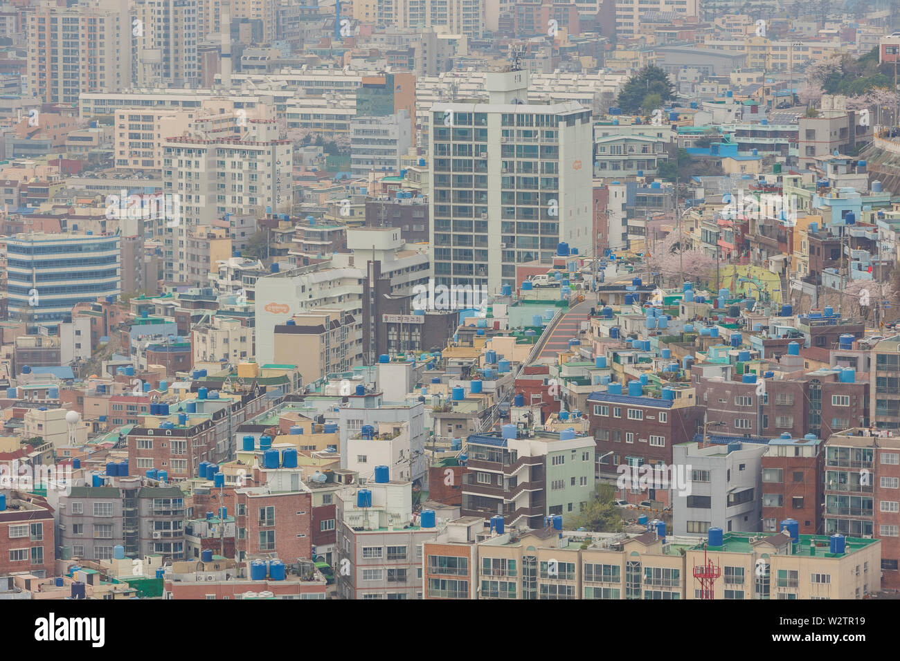 Luftaufnahme der Busan Stadtbild von Busan Turm in Busan, Südkorea Stockfoto
