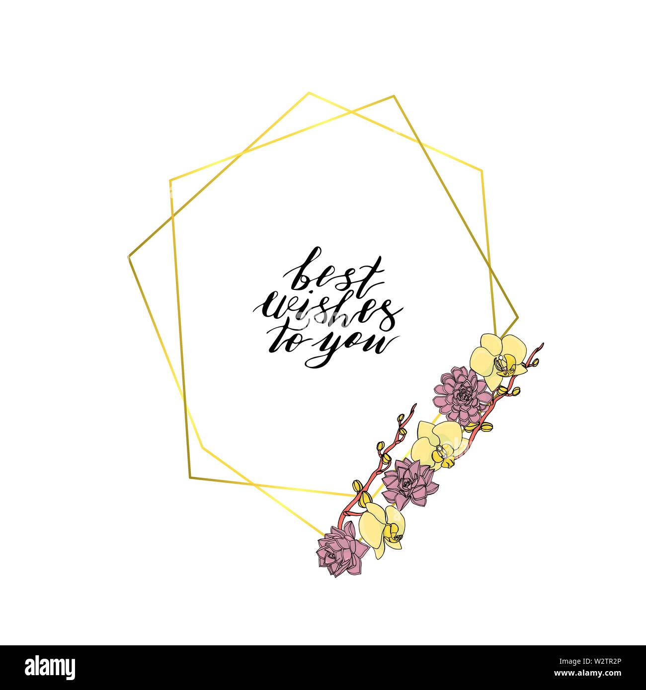 Hand doodle style Kranz aus Orchidee Blumen und Sukkulenten gezeichnet, mit polygonalen Girlande, Vintage geometrischen Rahmen, florales Design Element. Auf isolierte Stock Vektor