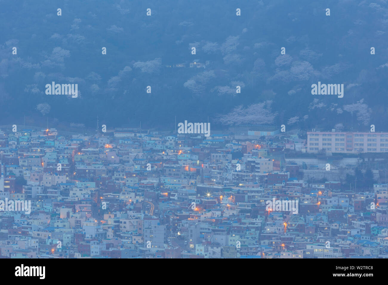Nacht Luftbild der Busan Stadtbild von Busan Turm in Busan, Südkorea Stockfoto