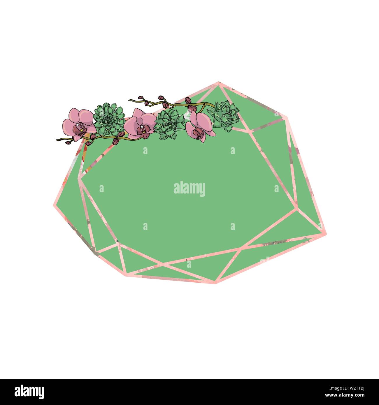 Hand gezeichnet Doodle style saftig und orchid flower Wreath mit polygonalen Girlande, Vintage geometrischen Rahmen, florales Design Element. auf weißem isoliert b Stock Vektor