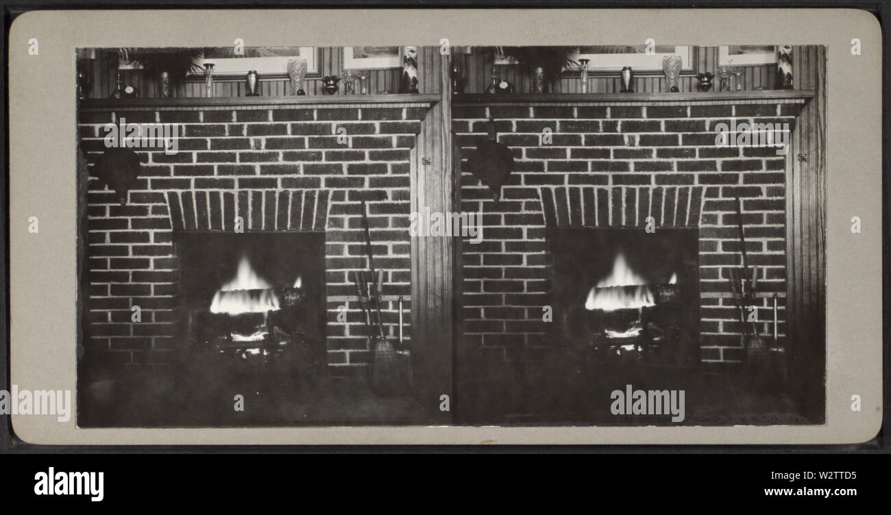 Feuer in gemauerten Kamin, von Robert N Dennis Sammlung von stereoskopische Ansichten Stockfoto