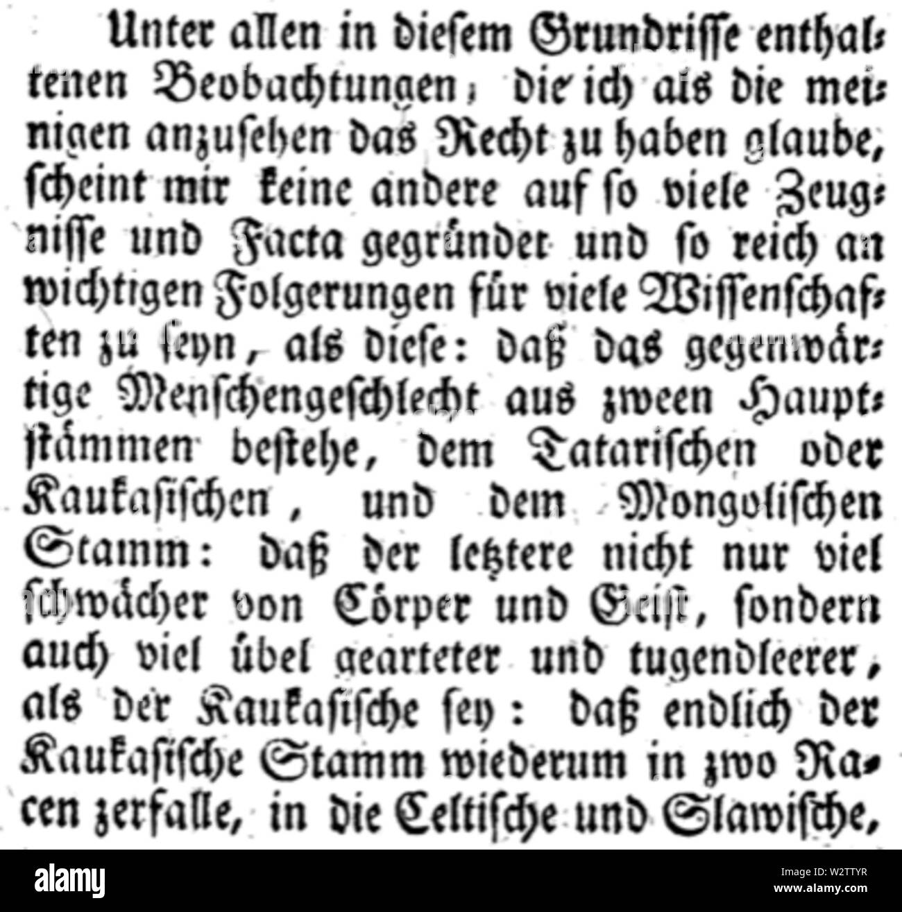 Erste Verwendung des Wortes Kaukasier, 1785 Stockfoto