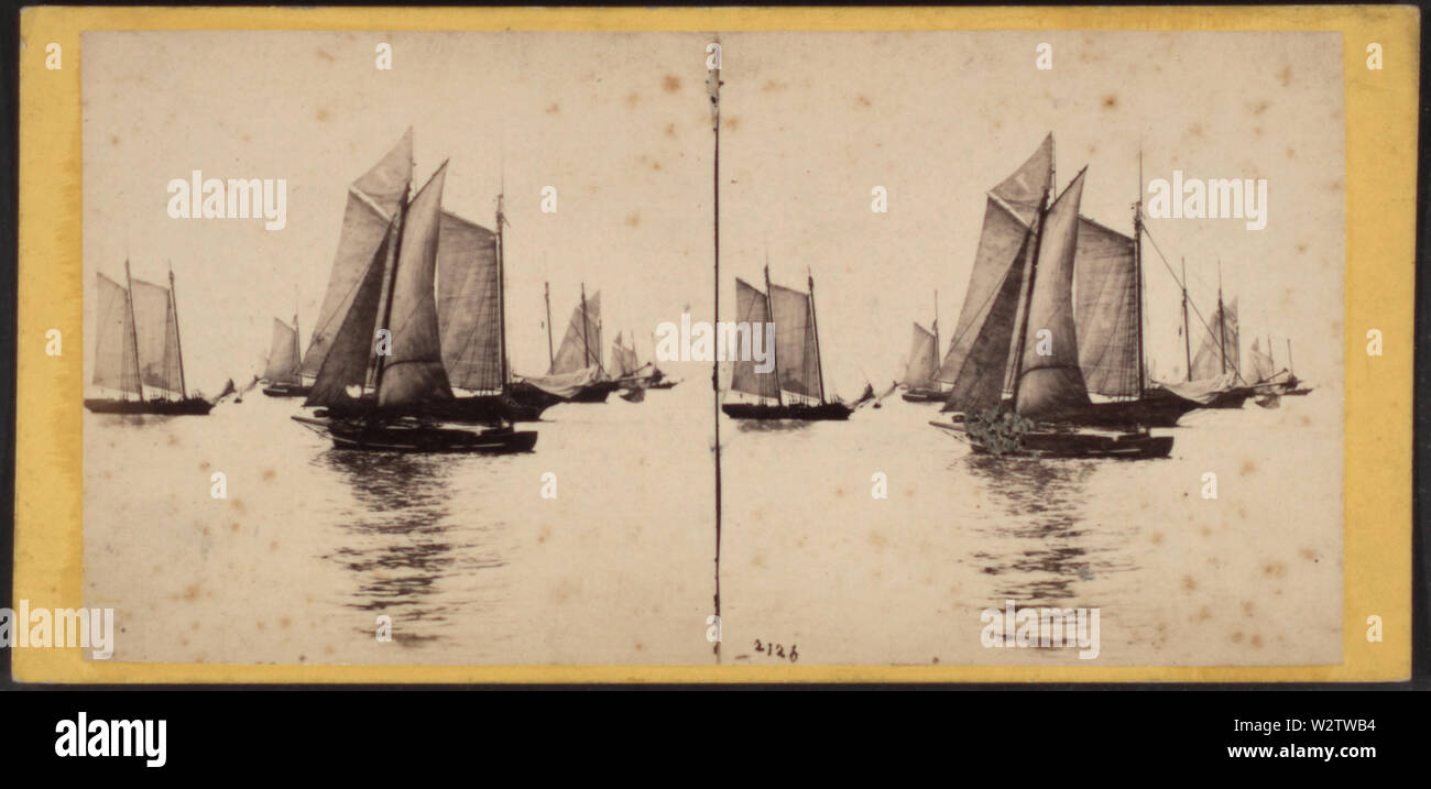 Flotte von Schiffen - New York Bay Szene, durch die E&HT Anthony (Hart) Stockfoto