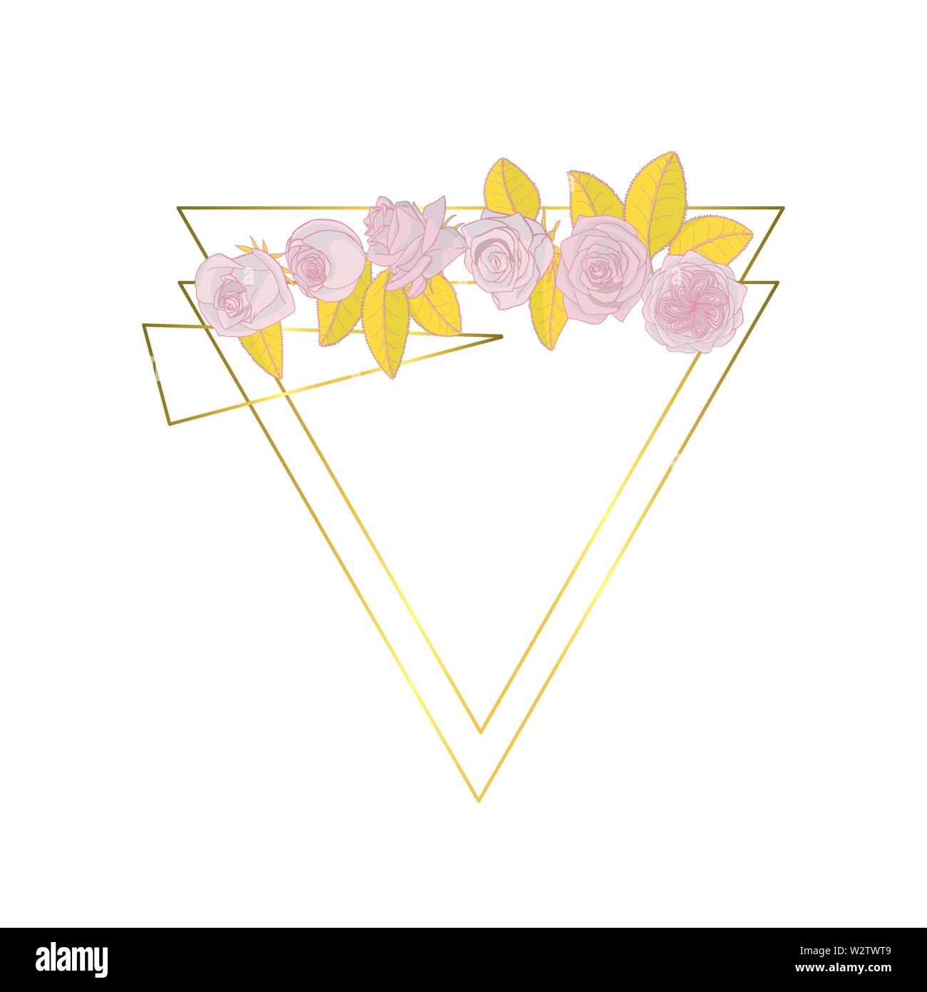 Hand gezeichnet Doodle style rose Blumen Kranz mit polygonalen Girlande, Vintage geometrischen Rahmen. Floral Design Element. auf weißem Hintergrund. stoc Stock Vektor